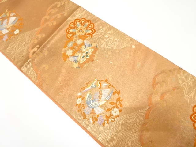 波に花鳥丸紋織出し袋帯